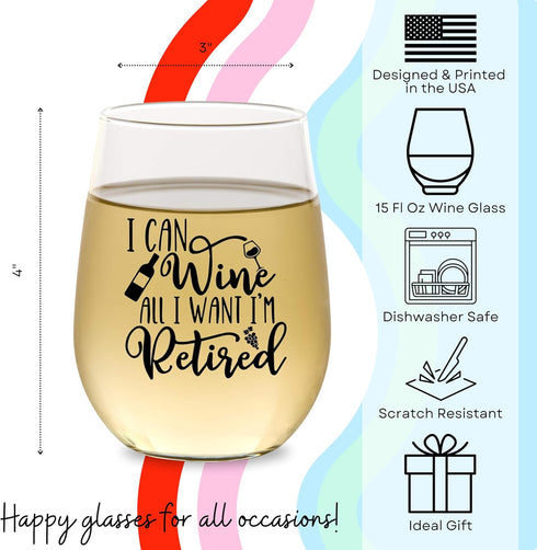 GLASSICLE Retirement Wine Glass - 15 Oz, Scratch-Resistant Funny Wine Glass - Funny Retirement Gifts for Women - Unique Retirement Glass for Wine ...
