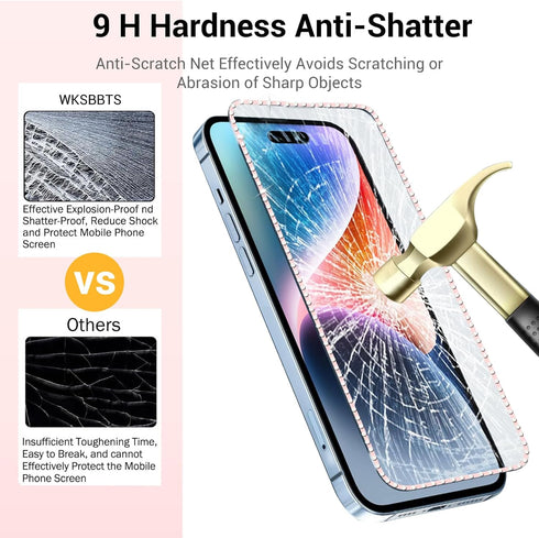 2024 Fashion iPhone 15/14pro Screen Protector, 2Pack Cute Tempered-Glass Film with Diamond For iPhone 15, Full-Coverage Protection, Best Gift Scra...