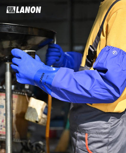LANON 26" Elbow Length PVC Chemical Resistant Gloves, Heavy-Duty Long Rubber Gloves, Acid, Alkali & Oil Protection, Large...