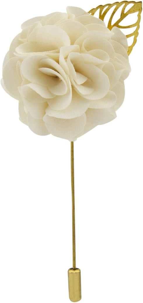 Knighthood Men's Off-White Bunch Flower With Golden Leaf Lapel Pin/Brooch...