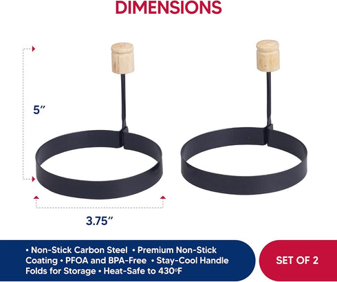 HIC Kitchen Non-Stick Fried and Poached Egg and Pancake Cooking Rings, Round Shaped, PFOA and BPA Free, Set of 2...