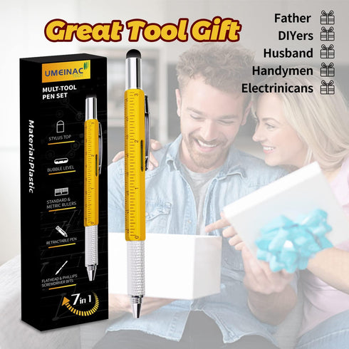 UMEINAC Multitool Pen, 7 in 1 Multitool Tech Tool Pen for Men, Construction Tools Gadget Stocking Stuffers Gifts for Dad Husband Father - Yellow...