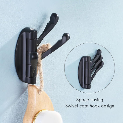 KES Solid Metal Coat Hook Folding Swing Arm Swivel Hook with Multi Three Foldable Arms for Bathroom Kitchen Garage Wall Mount Matt Black, A5060-BK...