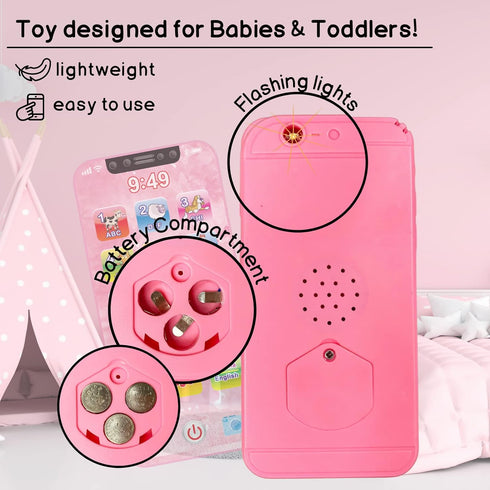 Baby Phone Toy English & Spanish Learning for Toddlers 1 2 3 Years Old, Learn Spanish ABC Numbers Animal Sounds, Interactive Bilingual Cellphone T...
