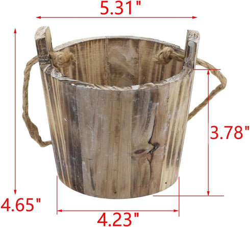 MY MIRONEY 5.31" x 4.65" Wooden Bucket Wood Vintage Style Barrel Planter Garden Plant Pots with Rope Twine for Plants,Herbs,Veggies...