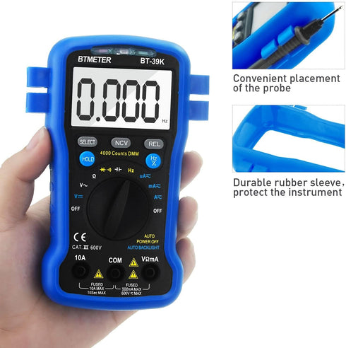BTMETER BT-39K Multimeter with Case, 4000 Count Volt Ohm Amp Meter Autoranging DMM for AC/DC Current, Voltage, Resistance Frequency Tester, with N...