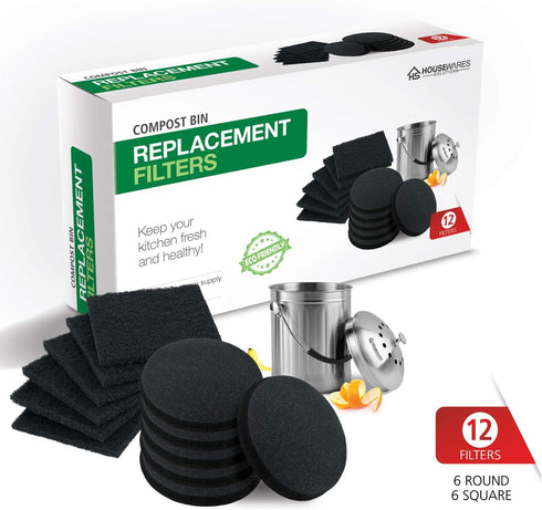 12 Pieces Counter Top Activated Carbon Compost Bin Filters - Extra Thick Indoor Pail Replacement Charcoal Caddy Filters Refill, 0.4" Thickness...