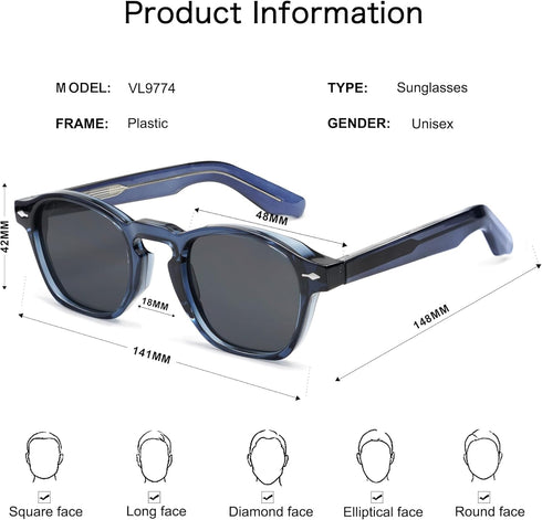VANLINKER Retro Small Square Sunglasses for Men Womens Trendy Thin Cube Shades Vintage Slim Frames Luxury Eyewear VL9774...