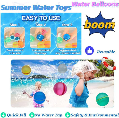 Water Balloons Magnetic Reusable Summer Water Toy Kids Outdoor Activities Self-Sealing Water Bomb Kids Pool Beach Bath Quick Fill Water Splash Bal...