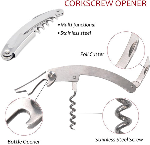 Tirrinia Wine Accessories Gift Set - Wine Bottle Corkscrew Opener Kit, Drip Ring, Foil Cutter and Wine Pourer and Stopper in Novelty Bottle-Shaped...