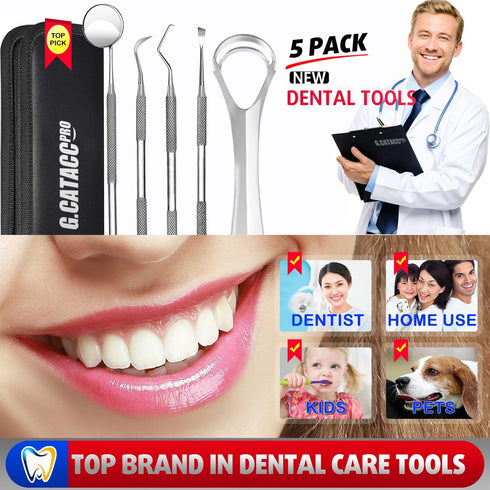 Dental Tools, Dental Pick, Dental Hygiene Kit, Oral Care Teeth Cleaning Tools Set, Stainless Steel Tooth Scraper Plaque Tartar Cleaner, Plaque Rem...