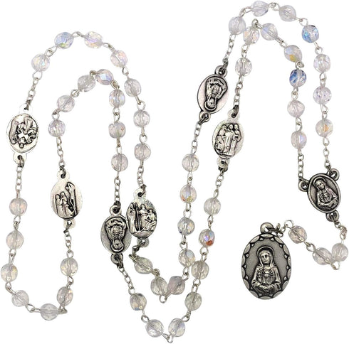 VILLAGE GIFT IMPORTERS 7 Sorrows Chaplet with Clear Crystal Beads - Servite Rosary (CLEAR CRYSTAL)...
