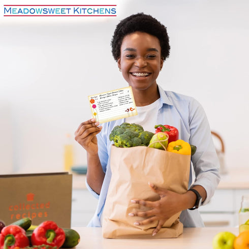 Meadowsweet Kitchens Recipe Card Set - 25 Double Sided Recipe Cards 4 x 6 Inch, Perfect Size Blank Cards for a Recipe Card Box, Make Your Own Pers...