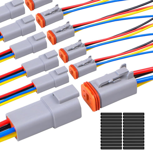 6Pack 4-Pin Waterproof DT Connector Male and Female Wire Connectors with 16AWG 105? 600V Wires and Heat Shrink Tubes, Applicable for Automotive El...