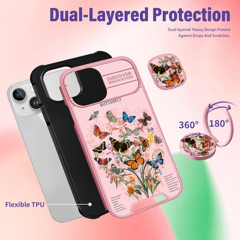 (2in1 for iPhone 15 Plus Case for Women Girls Butterfly Cover Cute Pretty Girly Aesthetic Kawaii Unique Design with Camera Cover and Ring Stand Te...