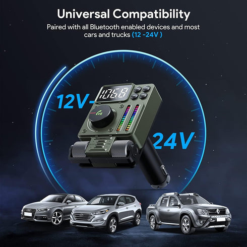 LENCENT FM Bluetooth 5.3 Transmitter for Car, Adjustable Treble and Bass Sound Music Player, Bluetooth Car Adapter for Hands Free Calls, Supports ...