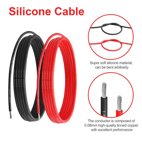 14 AWG Gauge Silicone Wire Electrical Cable?20ft red &20ft Black? Soft & Flexible 0.08 mm Tinned Copper core High Temperature Resistant Silicone W...