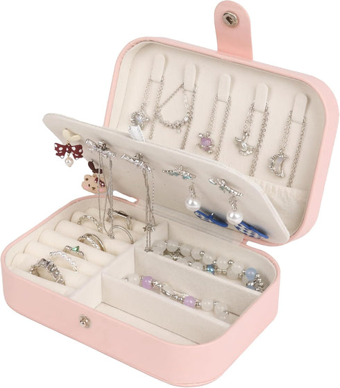Travel Jewelry Box,Jewelry Organizer, PU Leather Small Travel Jewelry Case, 6.3x4.3",Pink,1Pack...