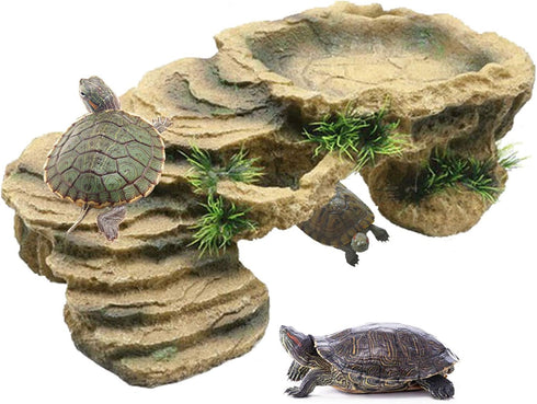 PINVNBY Turtle Basking Platform,Tortoise Resin Dock Resting Rock Reptile Habitat Ornament Hiding Cave Floating Ledge Aquarium Decoration for Beard...