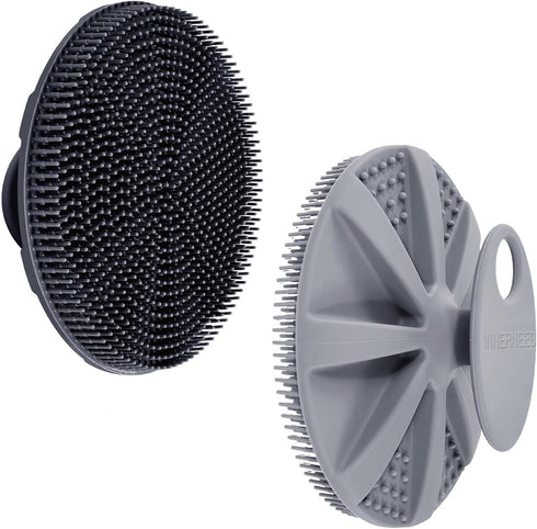 INNERNEED Food-grade Soft Silicone Body Scrubber Shower Brush Handheld Cleansing Skin Brush, Gentle Exfoliating and Lather Well (Black+Gray)...