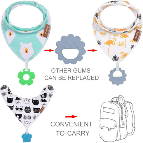 Baby Bandana Drool Bibs 6-Pack and Teething Toys 6-Pack Made with 100% Organic Cotton, Absorbent and Soft Unisex...