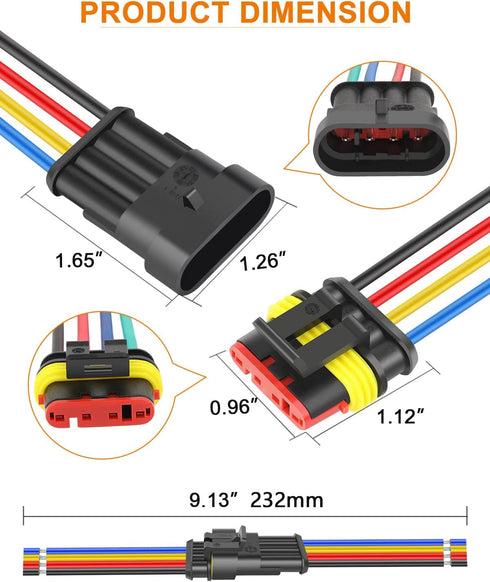NAOEVO 4 Pin Connector Waterproof, 16 AWG 4 Wire Connectors, Automotive Electrical Connectors Male and Female Way with Heat Shrink Tubing for Car ...