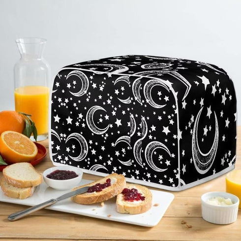 Moon Star Toaster Cover 4 Slice Black for Kitchen Moon and Star Print Toaster Dust Cover, Washable & Waterproof for Kitchen Universal Size Microwa...