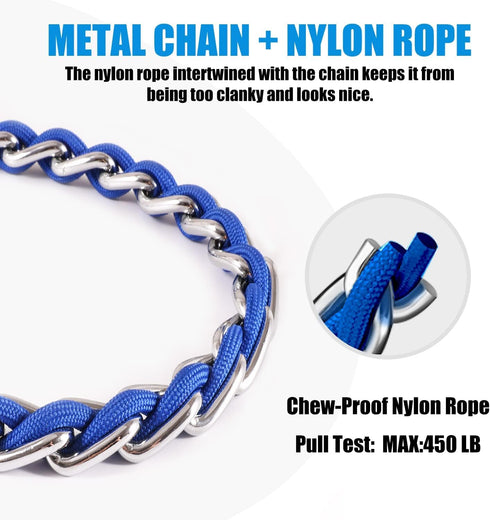 Dog Leash Chew Proof, Chain Leash Anti Chew Dog Leash for Large Dogs Heavy Duty, Indestructible Metal Leash Anti Bite Chain Link with Woven Cord S...