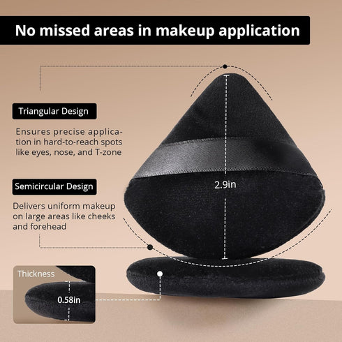BEAKEY Triangle Powder Puffs for Face Powder Makeup Puff for Loose & Cosmetic Foundation, Wedge Shape Velour Cosmetic Cloud Kiss Makeup Sponges fo...