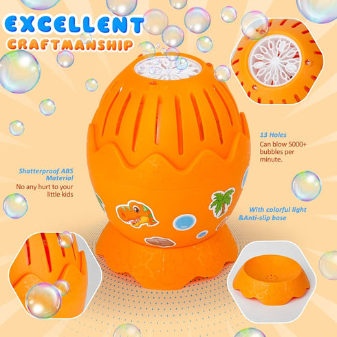 Bubble Machine, Automatic Dinosaur Egg Bubble Maker for Kids Toddlers Outdoor Indoor Play,Bubble Blower with Solution, Toy Gift for Little Boys Gi...