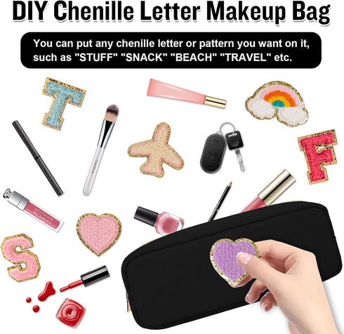 Nylon Small Makeup Bag Slim Pouch, Preppy Cute Makeup Brush Bag Black Makeup Bag Cosmetic Zipper Pouch for Purse, Waterproof Travel Toiletry Bag C...