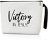 Canvas Makeup Bag for Women, Victory in Jesus Cosmetic Bag Makeup Toiletry Organizer Cute Makeup Pouch Travel Essential Zipper Bag, Pencil Bag Rel...