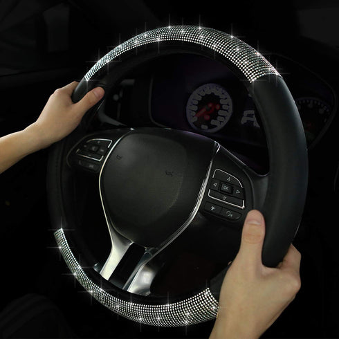 Diamond Car Steering Wheel Cover, Bling Crystal Rhinestone Car Steering Wheel Cover Universal, 15 Inch Anti-Slip Wheel Protector for Women or Men,...