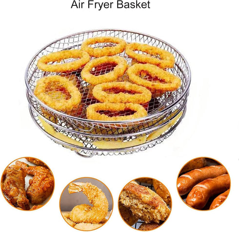 Air Fryer Racks Three Stackable Dehydrator Racks 304 Stainless Steel Air Fryer Basket Toast Rack Air Fryer Accessories Fit All 4.2-5.8QT Air Fryer...