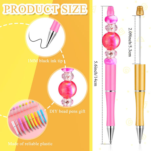 Crtiin 50 Pieces Plastic Beadable Pen Bulk Bead Ballpoint Pen Shaft Black Ink Beaded Pens with 50 Refills for DIY Making Gift Kids Students Office...