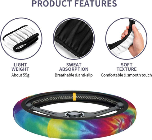 Colorful Tie Dye Universal 15 Inch Steering Wheel Covers Non Slip Neoprene Car Wrap Cover for Adults...