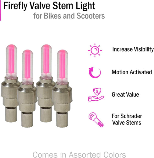 AlveyTech Pink LED Firefly Valve Stem Light Set - for Kids Mini Dirt Bikes and Scooters, ATV, 4-Wheel Quad, Mod E-Bike Lights, Car, Gas/Electric S...