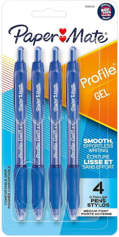 Paper Mate Profile Retractable Gel Pen, 0.7mm Medium Point, Blue Ink, 4 Count...