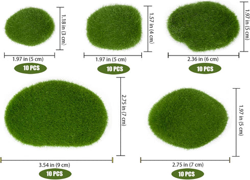 Nicunom 50 Pcs 5 Size Artificial Moss Rocks Decorative, Faux Green Moss Decor Balls for Floral Arrangements, Fairy Gardens and Crafting...