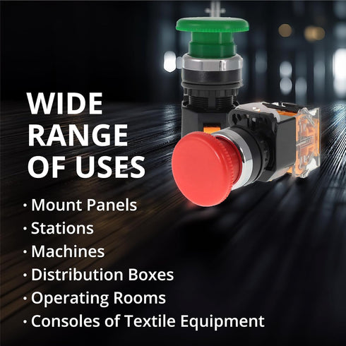 Emergency Push Button Switch, Green&Red Mushroom Head, for Home or Industrial Equipment, Operating Rooms, Distribution Boxes, NO NC, 22mm, Spring ...