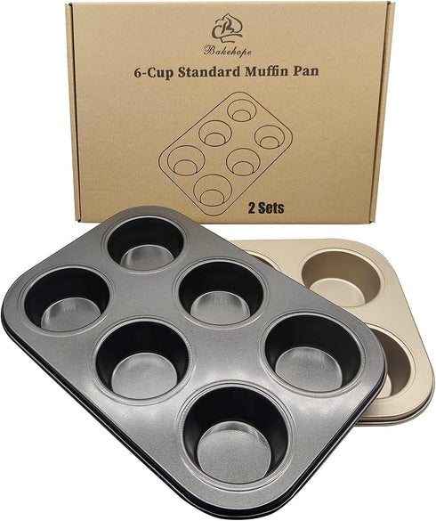 Muffin Tins 6-Cups Nonstick Carbon Steel Standard Cupcake Pans, Set of 2...
