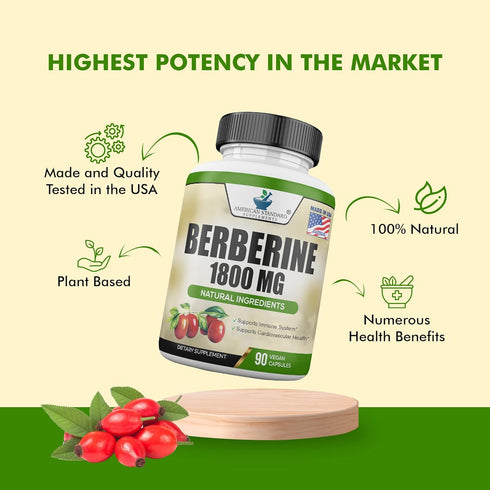 Berberine 1800mg Per Serving, Berberine Supplement, Berberine HCL, Berberine Pills, Berberine Capsules, Cardiovascular & Heart Health, Immune Supp...
