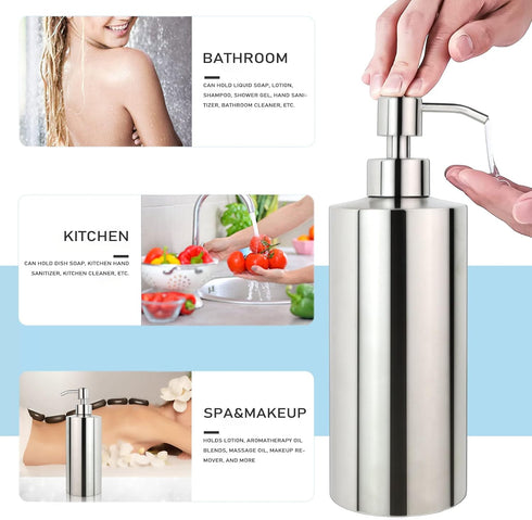 18 oz Large Countertop Soap Dispenser, Brushed Nickel Stainless Steel Soap Pump Bottle - Rust and Leak Proof Liquid Hand Soap Pump, for Bathroom &...