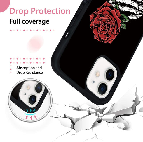 FANXI Gothic Rose Phone Case Compatible with iPhone 12/12 Pro 6.1 Inch - Shockproof Protective TPU Aluminum Cute Cool Red Rose Phone Case Designed...