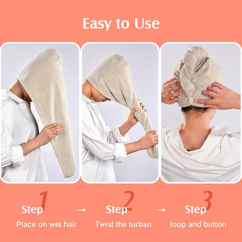 YFONG 2 Pack Microfiber Hair Towel Wrap for Women, Super Absorbent Quick Dry Hair Turban for All Hair Style Anti Frizz, Large Hair Drying Towel wi...