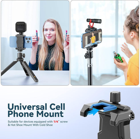 KDD Cell Phone Tripod Mount Adapter with Ball Head, 360° Rotating Phone Holder Stand for Tripod with Cold Shoe, Smartphone Clamp for iPhone 15 14 ...