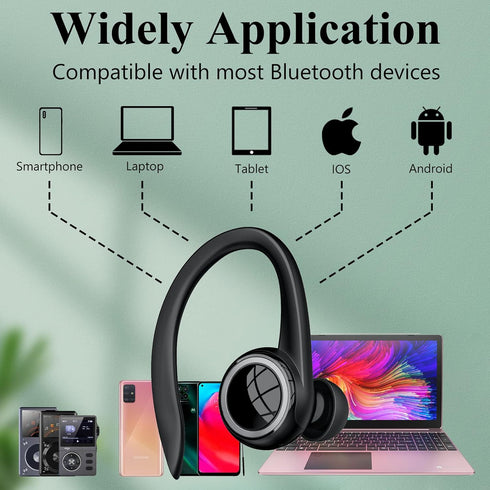 Bluetooth 5.2 Headset, Single Ear Earpiece Earphone with Mic, Hook, Noise Cancelling Headset for Business, Trucker, Driver, Wireless Bone Conducti...