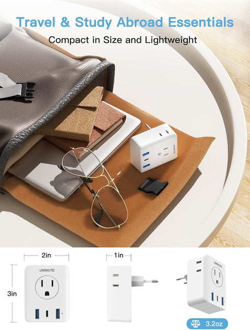 European Travel Plug Adapter, US to Europe Plug Adapter with 4 AC Outlets 3 USB Ports (2 USB A & 1 USB C), International Plug Adapter Charger for ...