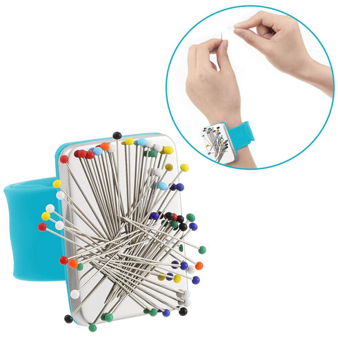 WILLBOND Magnetic Wrist Sewing Pincushion Wrist Magnetic Pin Holder Wristband Pin Cushion Holder with 3 Pcs Stainless Steel Pintail Comb Rat Tail ...