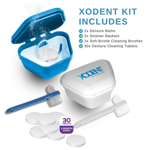 BASIC Denture Cleaning Kit | 2x Denture Cleansing Baths | 2x Strainer Baskets | 2x Soft-Bristle Brushes | 30x Denture Cleaning Tablets | Denture C...